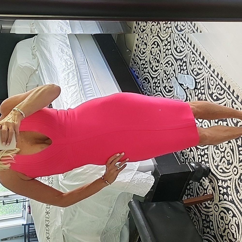 HOT HOT HOT PINK BODYCON MIDI DRESS, SZ L